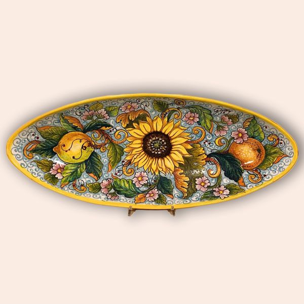 NAIL-SHAPED FISH TRAY WITH SUNFLOWER AND LEMONS, CM.58LX24W